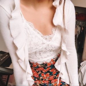 (4/$25) White Ruffled Knit Top/Cardigan